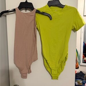 SKIMS Bodysuits in Beige and Lime Green